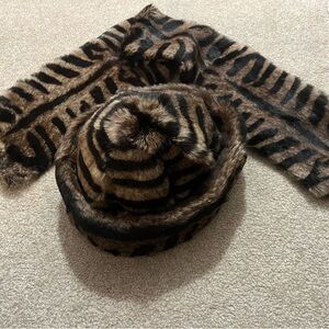 Ferragamo Lapin/Rabbit fur tiger stripe hat and scarf